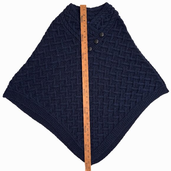 Nua Aran Crafts Dark Blue Merino Wool Cable Knit Poncho Size S/M - Picture 14 of 16